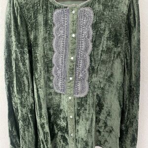 Soft Surroundings Green Velvet Blouse